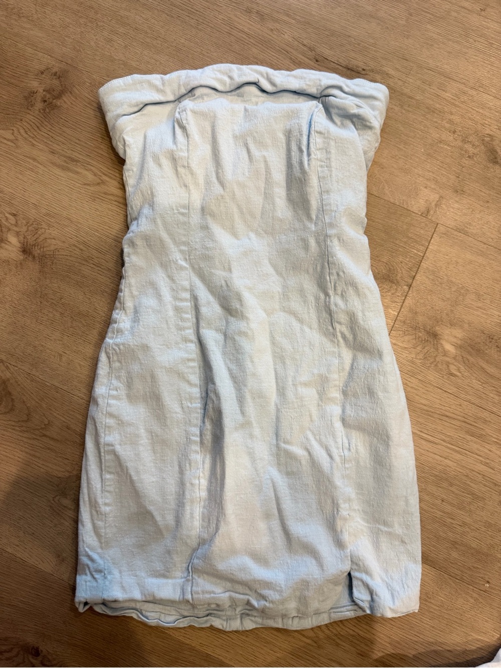 MARBLE Strapless Pale Blue Linen Dress